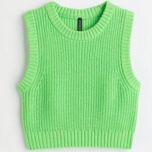 H&M neon green crop chunky sweater vest NWT